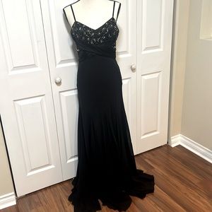 Black evening dress BARCELONA Spaghetti strap,beaded bodice,fitted,full skirt